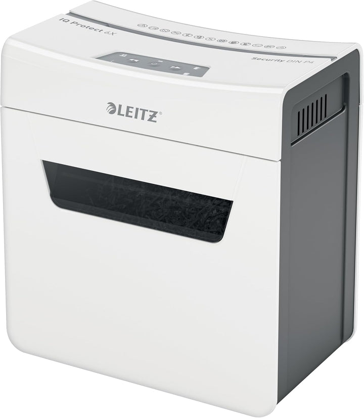 Leitz IQ 6X Premium Aktenvernichter P4 fürs Büro und Zuhause, Partikelschnitt, 7-6 Blatt (70-80 g/m²