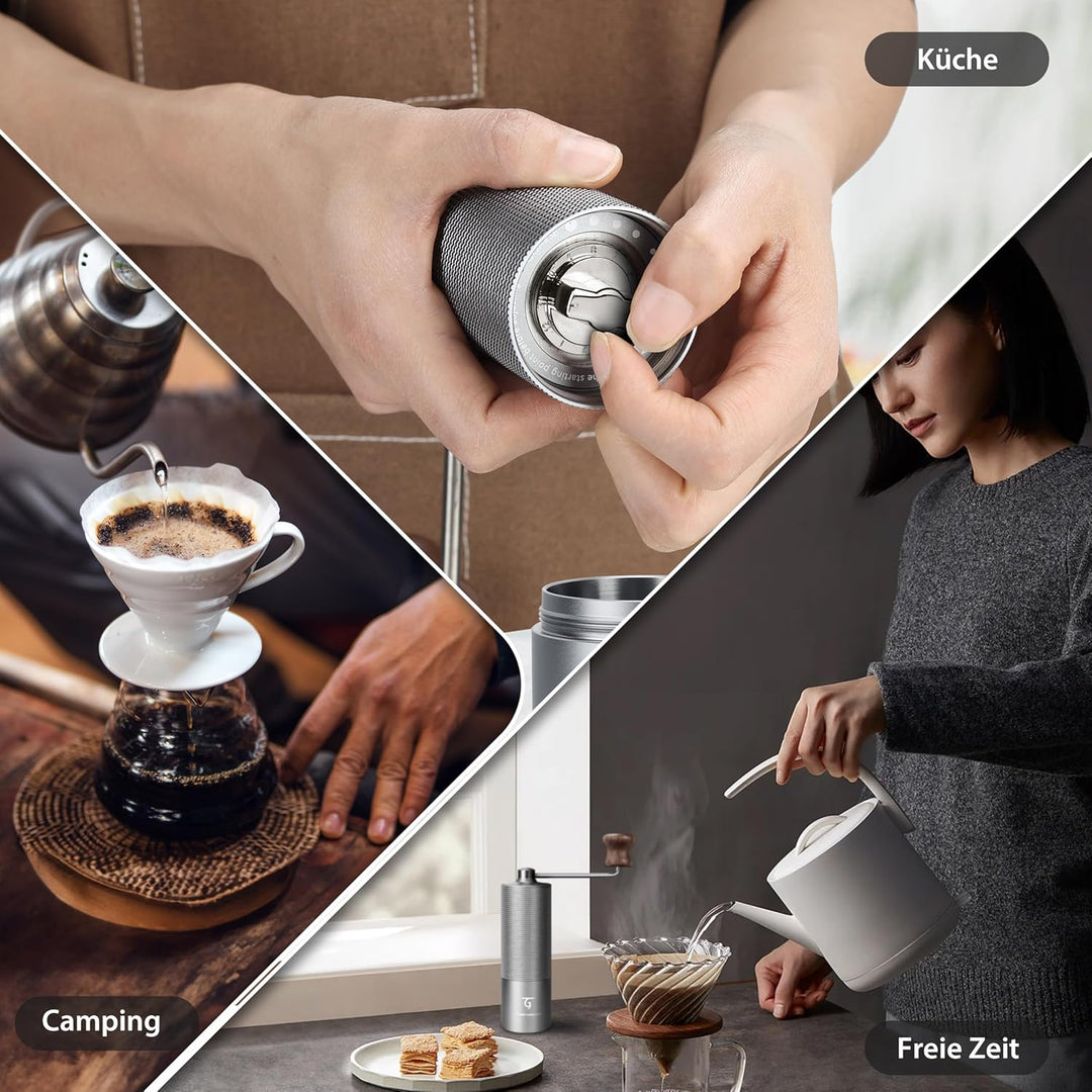 SUNYA Kaffeemühle Manuell mit Kaffeerezeptbuch - Edelstahl Handkaffeemühle mit Kegelmahlwerk Mahlgra