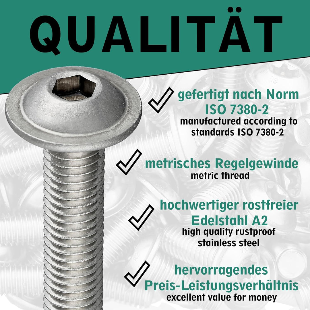 Linsenkopfschraube mit Flansch und Innensechskant (ISK) nach Norm: ISO 7380-2, rostfreier Edelstahl