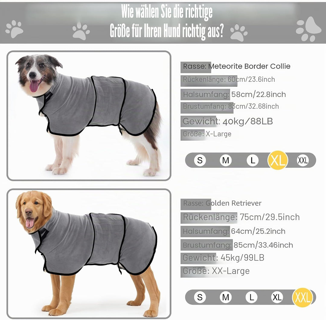 Hundebademantel Ultra Saugfähig Mikrofaser Hunde Trockenmantel für Schnelles Trocknen, Weiches Doppe