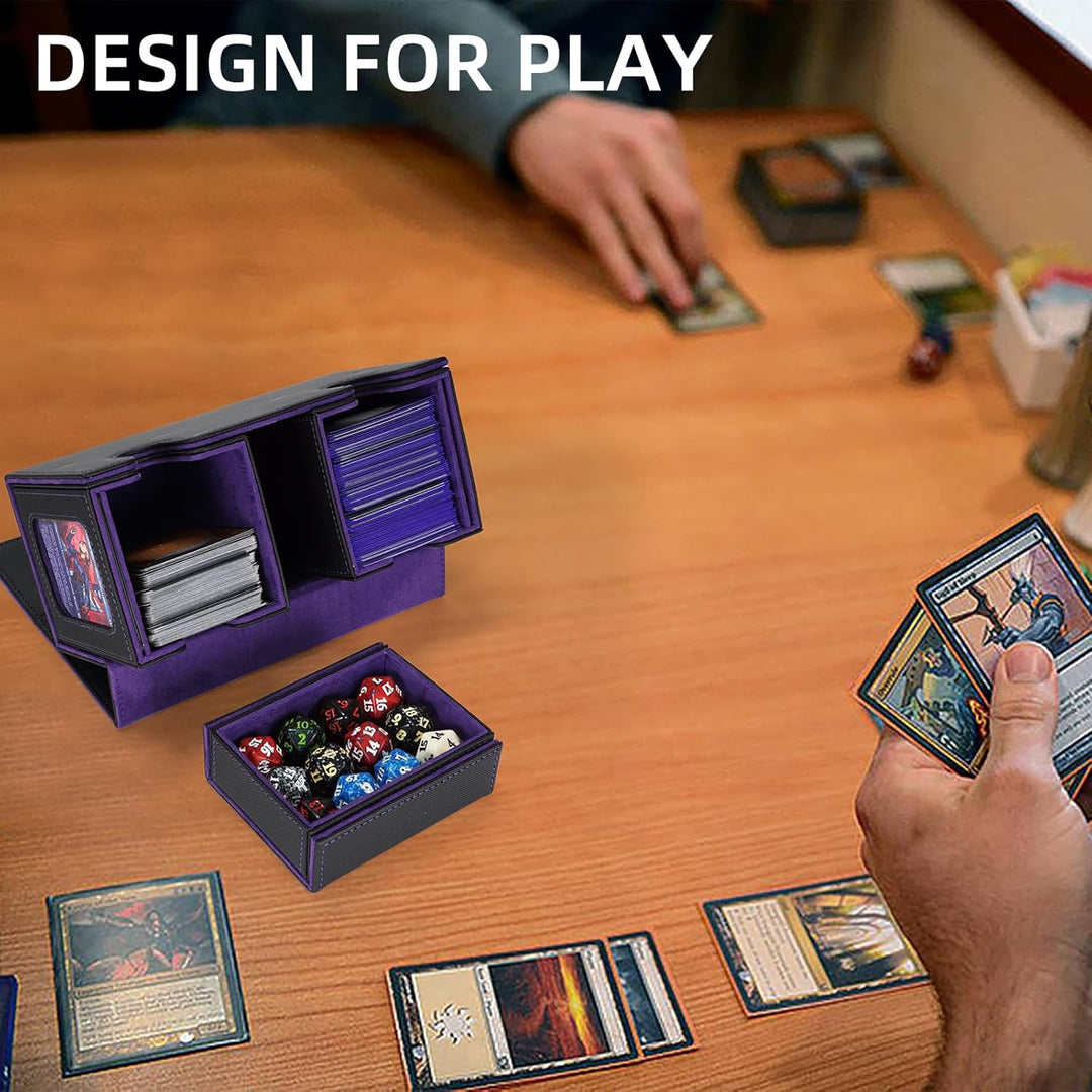 AFIING MTG Commander Kartenbox, 3-in-1 Karten-Aufbewahrungsbox für 200+ doppelt gesleevte Karten, Ma
