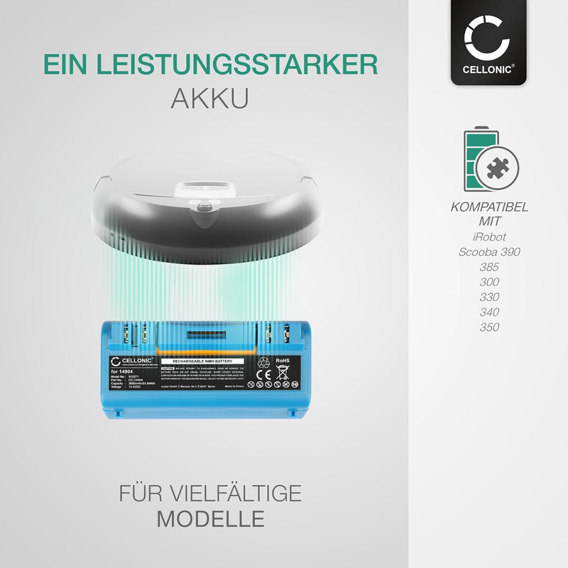 CELLONIC Akku kompatibel mit iRobot Scooba 5940, 6000, 390, 385, 330, 5800, 340, 350, 5900, 300, 591