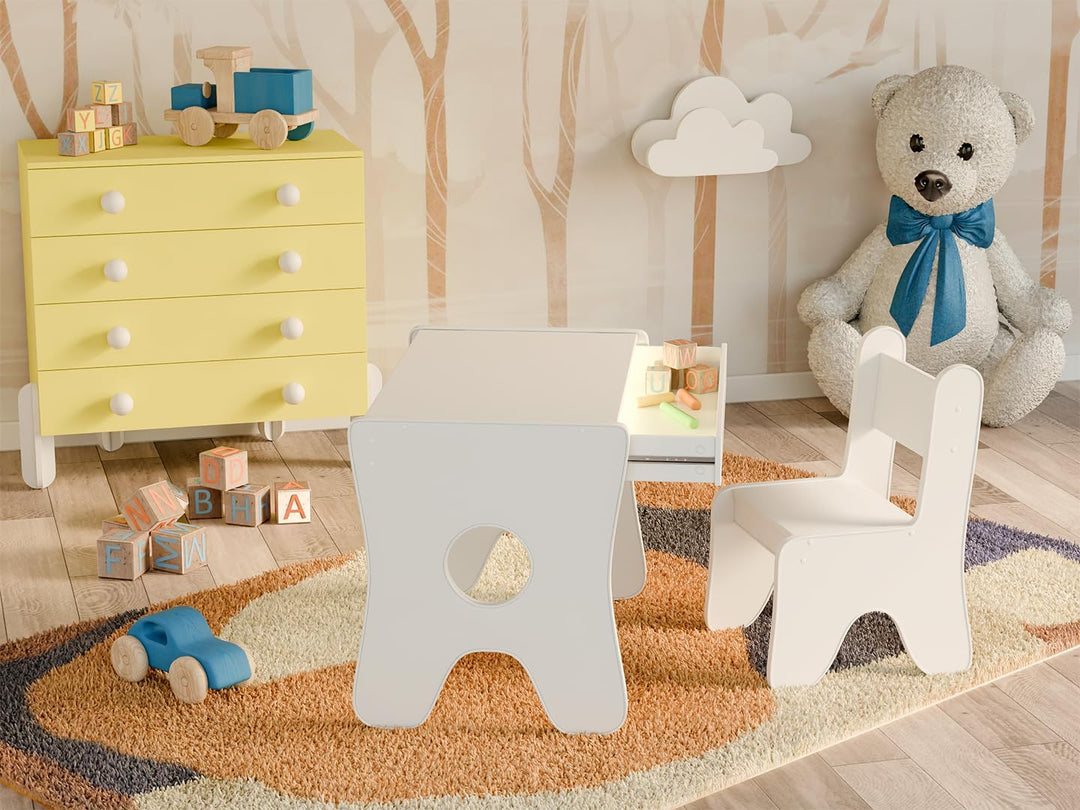 Happy Babies - Kinderschreibtisch-Stuhl-Set, ergonomischer Spieltisch mit geräumiger Schublade - Kin