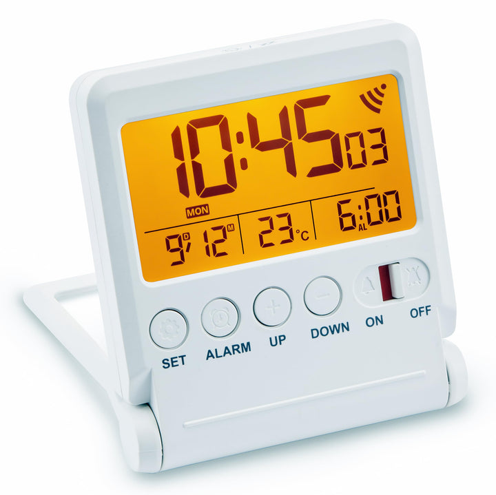 Atlanta Funkwecker Digital LCD Reisewecker Licht Snooze Temperatur - 1805/0 Weiss