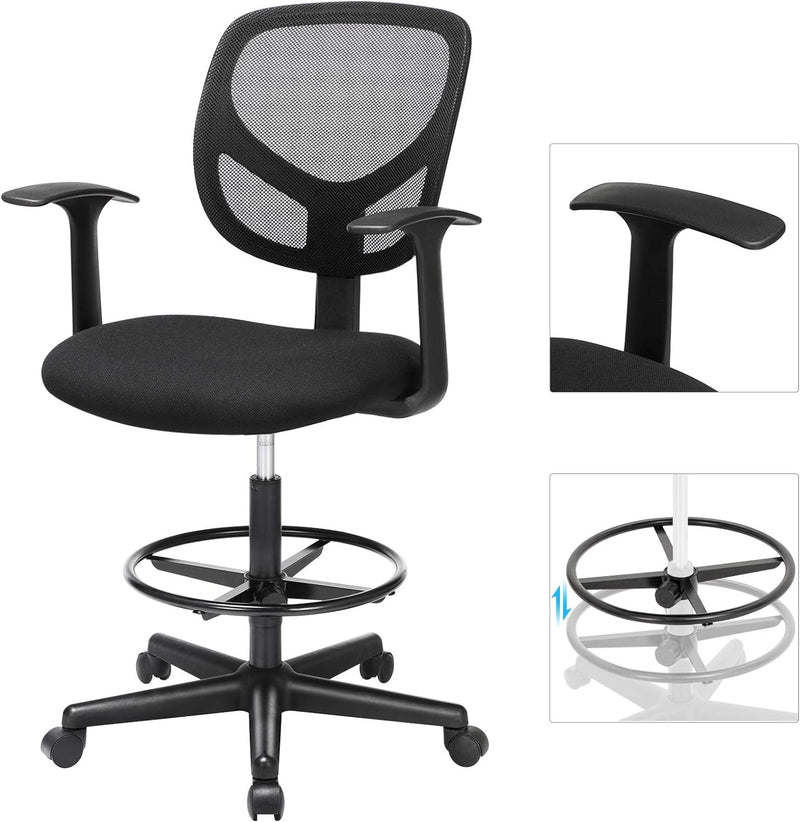 SONGMICS Arbeitsstuhl, Ergonomischer Bürostuhl mit Armlehnen, Sitzhöhe 55-75 cm, Hoher Drehstuhl mit