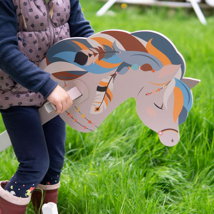 Steckenpferd aus Pappe 115 x 40 x 25 cm Hobbyhorse Stockpferd - Pferd Ethno blau, Pferd Ethno Blau