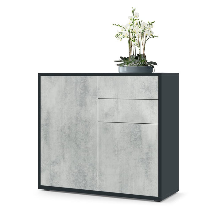 Vladon Sideboard Ben, Kommode mit 2 Türen und 2 Schubladen, Schwarz matt/Beton Oxid-Optik (79 x 74 x