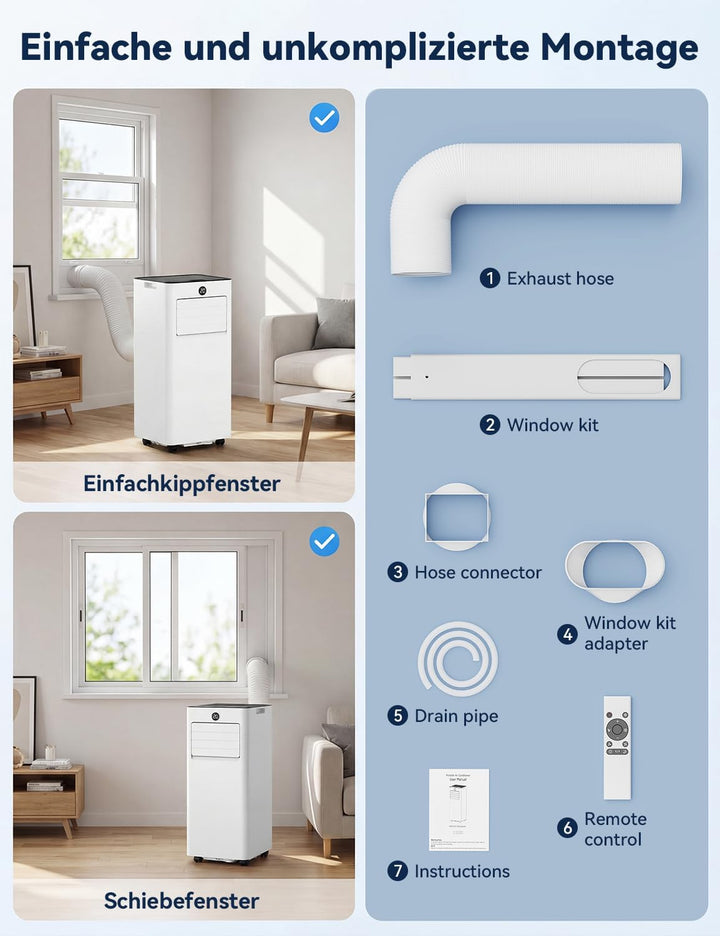 JUMMICO Mobile Klimaanlage 6000 BTU mit Abluftschlauch & Fensterkit, Medium