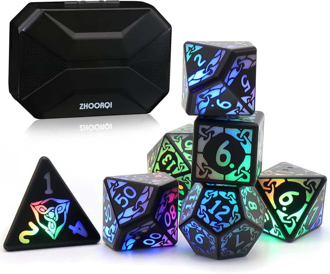 ZHOORQI DND Würfel Wiederaufladbar mit Ladebox, 7 PCS LED Elektronische Polyedrische Würfel Set für