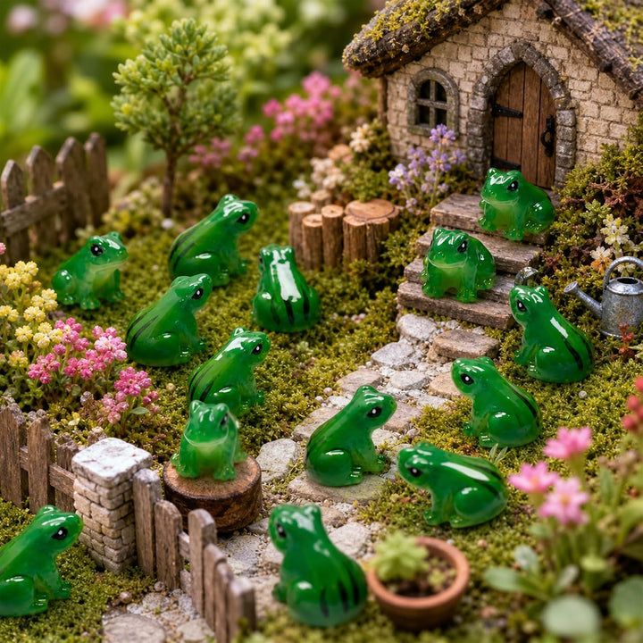 Exasinine 50 Stück Mini-Frösche Harz Grün Frosch Miniaturfiguren Tiere Modell Feengarten Miniatur Mo