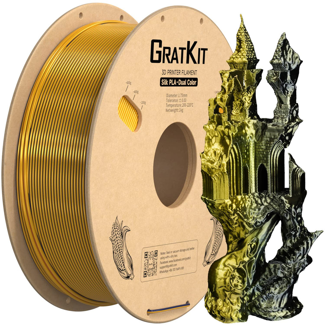 GratKit Silk Dual Color Filament PLA 1.75mm, -0.03mm, Coextrusion PLA Filament, 3D Drucker Filament,