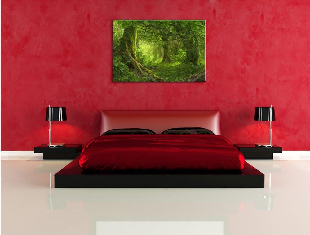 Pixxprint Dschungel im tropischen Regenwald Kunst Pinsel Effekt, Grösse: 60x40cm, Leinwandbild, fert