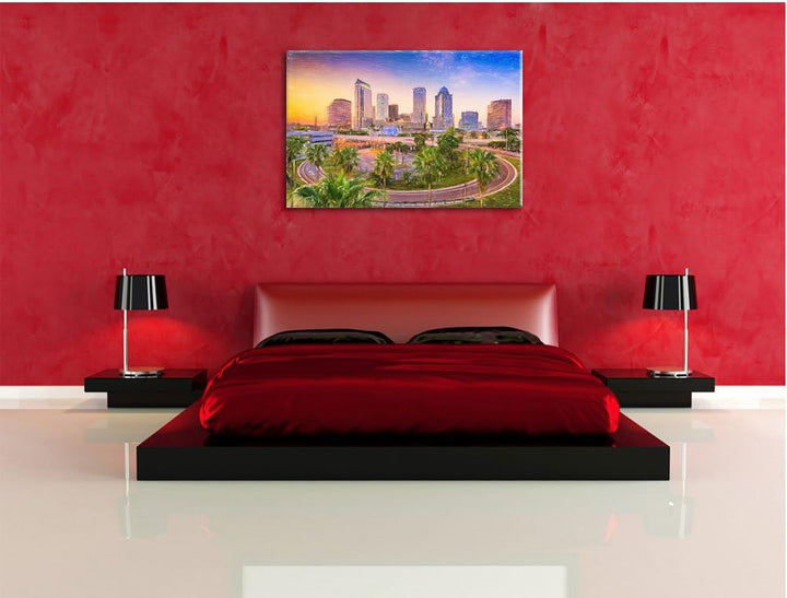 Pixxprint Skyline in den USA Kunst Buntstift Effekt, Format: 100x70 auf Leinwand, 100x70
