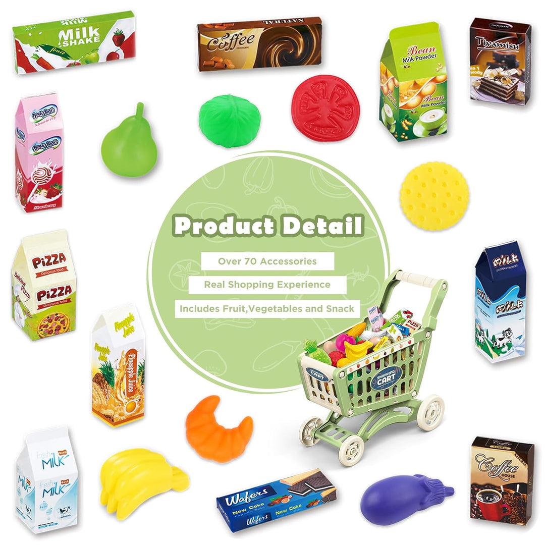 deAO Kinder Einkaufswagen Wagen für Lebensmittel Kleinkinder 65 Lebensmittel Obst Gemüse Pretend Pla