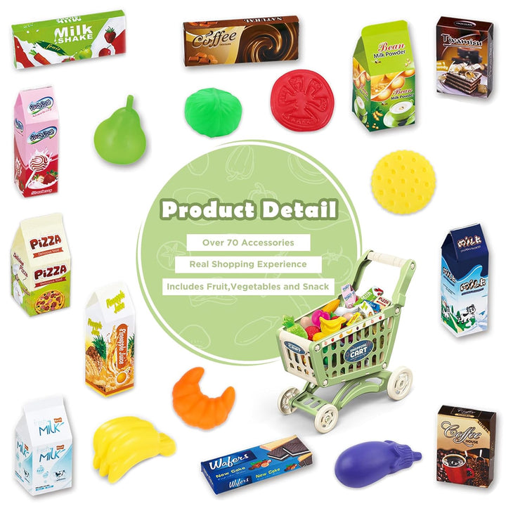 deAO Kinder Einkaufswagen Wagen für Lebensmittel Kleinkinder 65 Lebensmittel Obst Gemüse Pretend Pla
