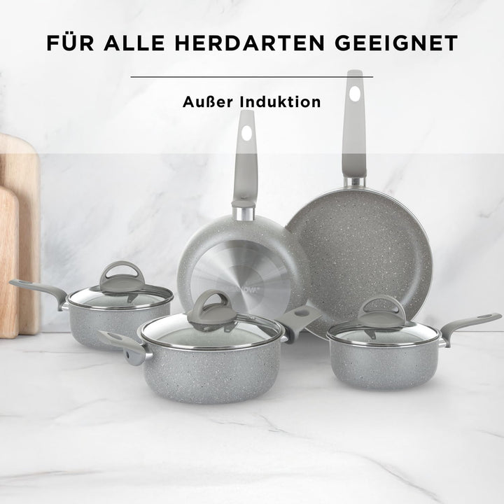 KASANOVA Kochgeschirr-Set für traditionelle Kochfelder, 8-teilig, antihaftbeschichtet, gesundes, sch