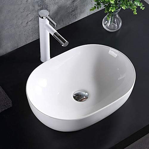VBChome Waschbecken 48 x 34 klein Keramik Oval Waschtisch Handwaschbecken AUFSATZWASCHBECKEN WASCHSC