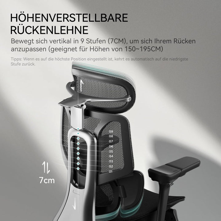 Hbada E3 Pro Ergonomischer Bürostuhl mit 3-Zonen dynamischer Lendenwirbelstütze, Schreibtischstuhl m