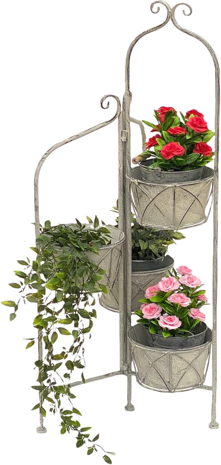 DanDiBo Blumentreppe Innen Metall Weiss Grau 100 cm Blumenständer mit 4 Töpfe 96128 Blumenständer Bl