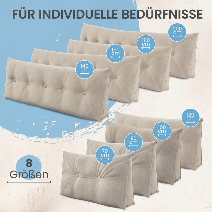 ELONEO Rückenkissen 140 cm breit, Keilkissen für Bett und Sofa geeignet, dreieckiges Lesekissen, Kis