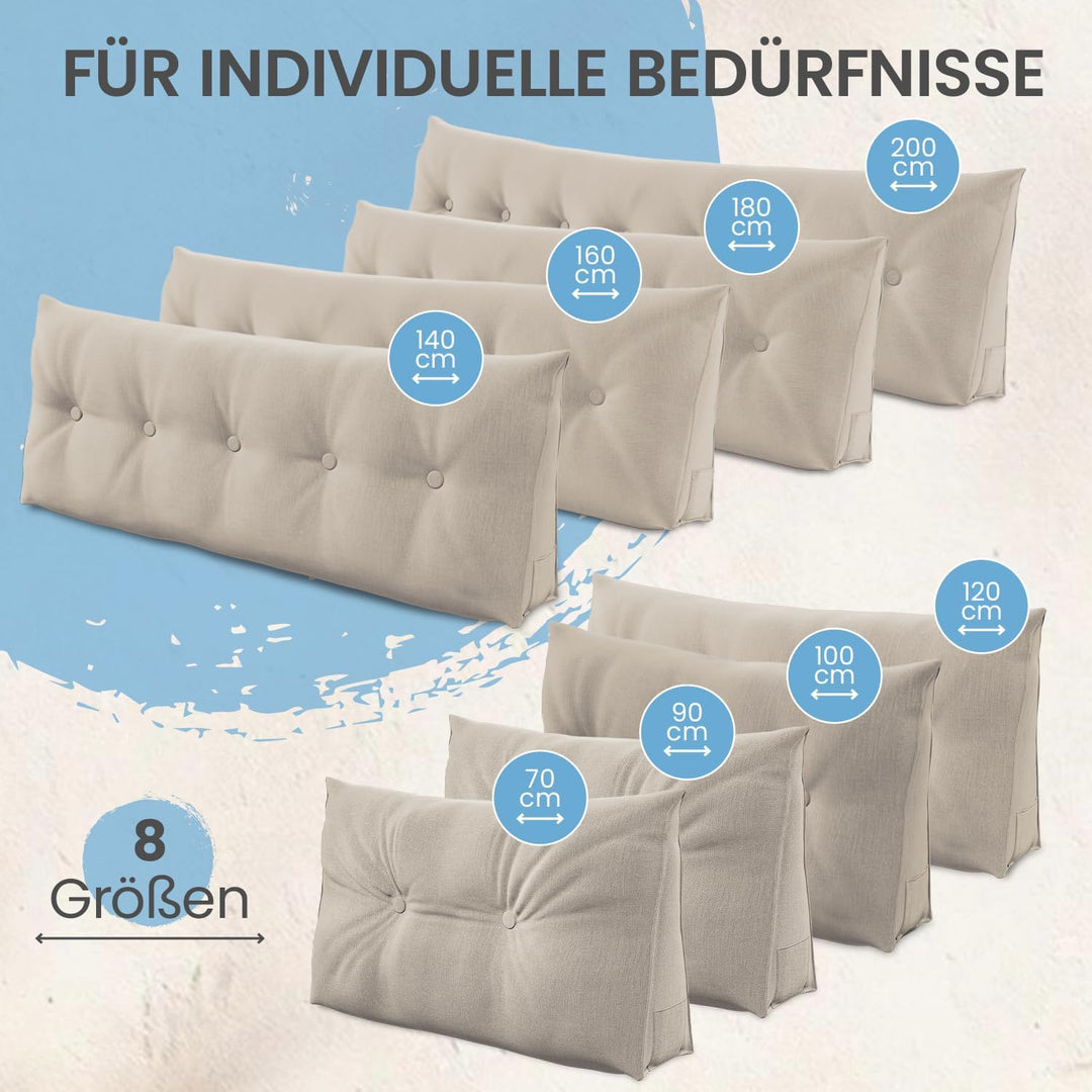 ELONEO Rückenkissen 100 cm breit, Keilkissen für Bett und Sofa geeignet, dreieckiges Lesekissen, Kis