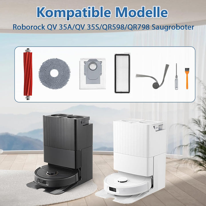 Zubehör für Roborock QV 35A/QV 35S/QR 598/QR 798 Staubsauger, Ersatzteile mit 2 Hauptbürste, 4 Hepa