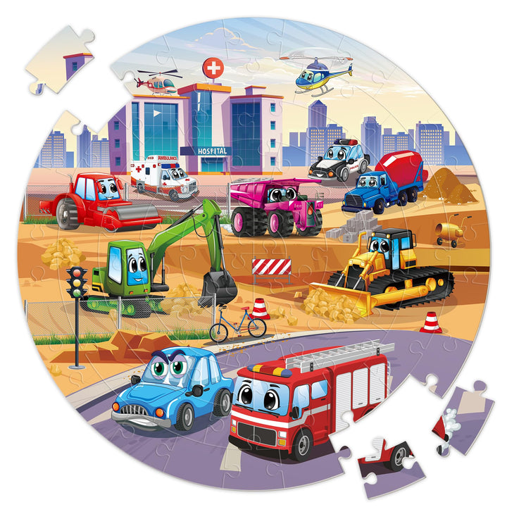 SYNARRY Grosse Fahrzeuge Boden Puzzle für Kinder ab 3 4 5 6 7 8 Jahren, 70 Teile Kinderpuzzle Bagger