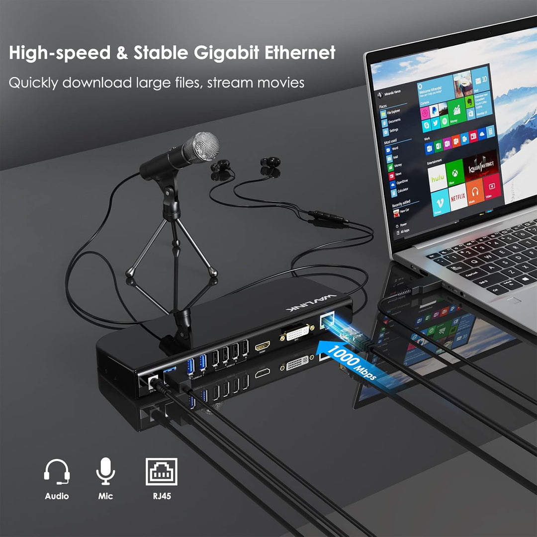 WAVLINK USB 3.0 / USB C Universelle Laptop-Dockingstation, Dual-HDMI-Monitor für Windows und Mac, (D