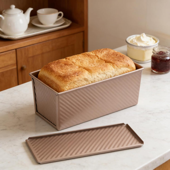 MUKSEUT 3 Stück Toastbrot Backform mit Deckel 750g und 450g, Well Toastbrotform Antihaft Brotbackfor