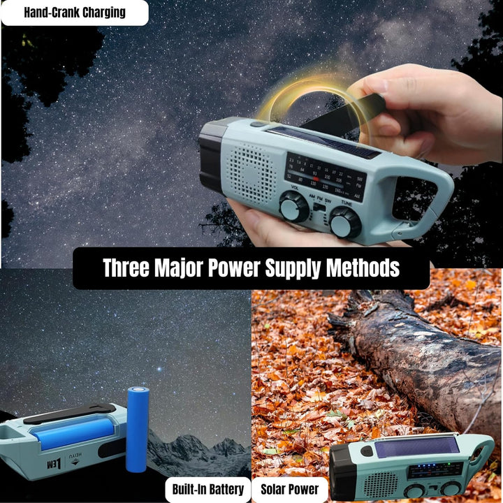 Notfall-Solarradio, Selbstbetriebenes Kurbelradio mit LED-Taschenlampe, SOS-Alarm,AM/FM Wetter Wind