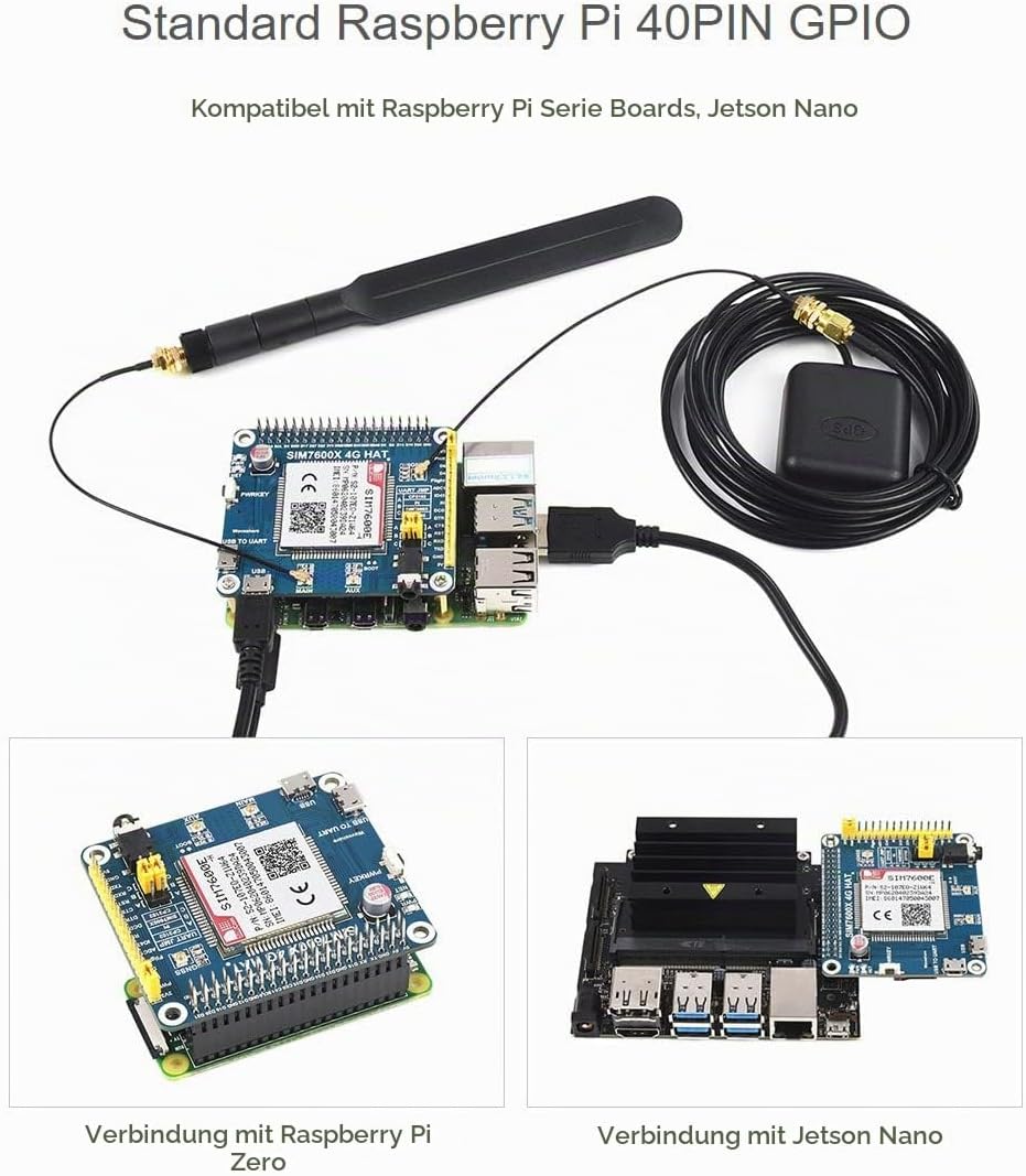 Waveshare 4G/3G/2G/GSM/GPRS/GNSS Hat for Raspberry Pi 4 Jetson Nano Based on SIM7600E-H Supports LTE
