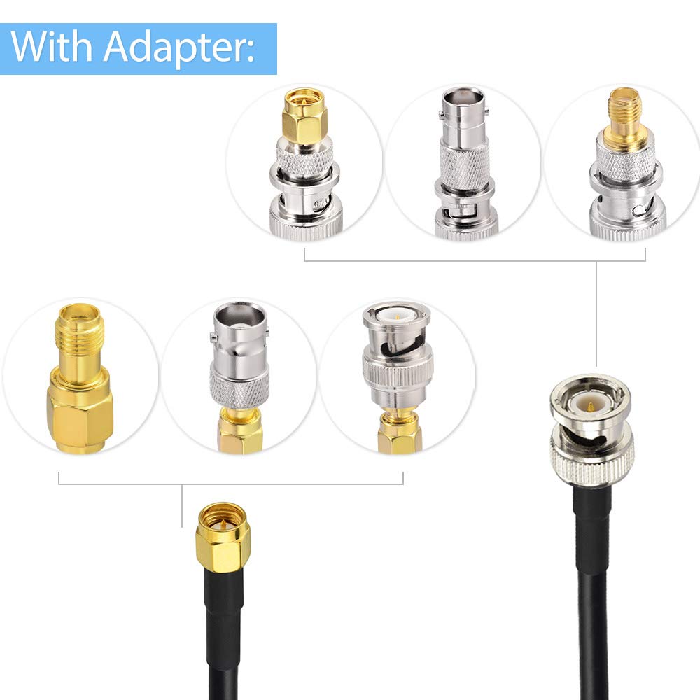 Superbat SMA Kabel 3M SMA Stecker auf BNC Stecker RG58 Kabel + 5 Stück Adapter Kit SMA auf BNC Kabel