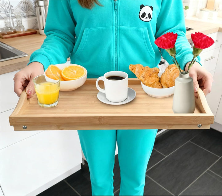 Betttablett klappbar gross Bambus Frühstückstablett fürs Bett Serviertablett mit Beinen Tablett Esse