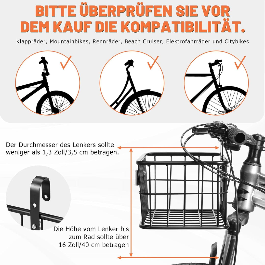CDYWD Fahrradkorb Vorne für mit Herausnehmbarer Innentasche, Gross Lenkerkorb Fahrrad Herren &amp; Damen