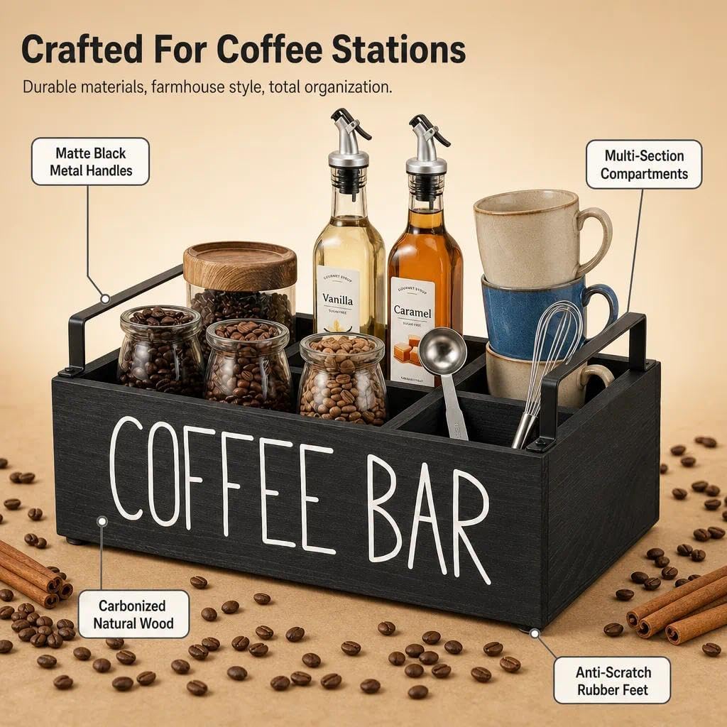 Kaffee Station Veranstalter,Kaffeebar Organizer Holz mit Fächern,Tee Aufbewahrung,Kaffee Station Auf