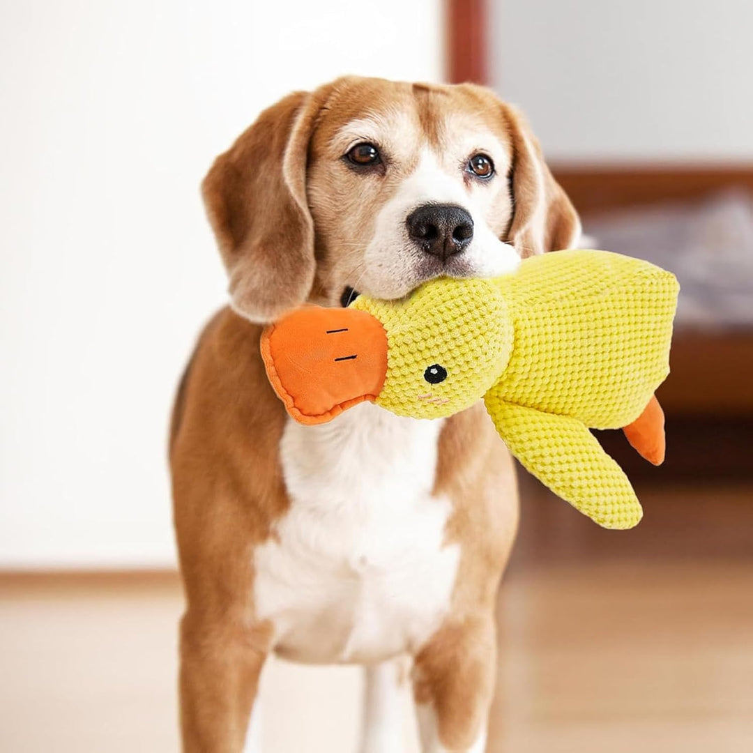Interaktives Hundespielzeug Unzerstörbar, Anti Stress Ente Hund, Quietschspielzeug Hund Kuscheltier,