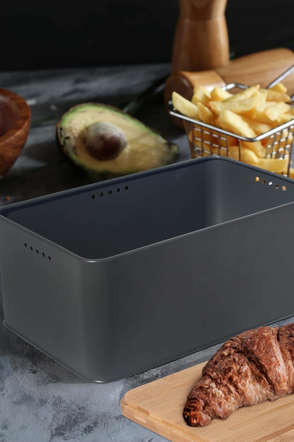 Theo&Cleo Brotkasten mit Schneidebrett , 33x21x15cm , Matte Brotbox mit Bambusdeckel und Leinen Brot