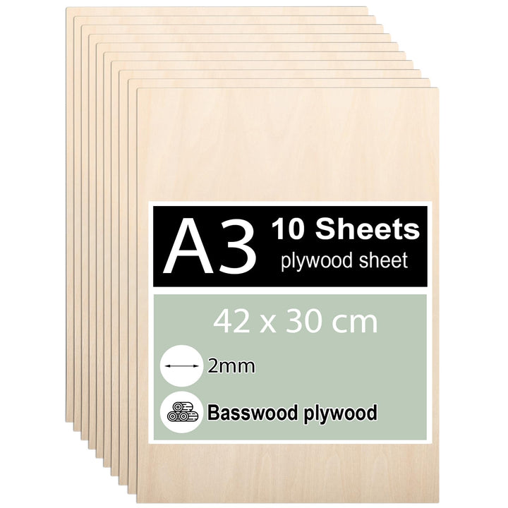 Linde Sperrholz 2mm, A3 42 x 30 cm, Holzplatten für DIY, Laserbearbeitung, Brandmalerei, Modellbau,
