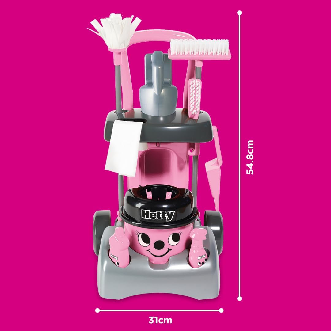 Casdon Henry &amp; Hetty Spielzeug – Hetty Deluxe Putzwagen – Rosa Spielset im Hetty Design mit funktion