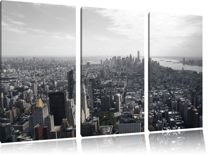 Pixxprint New York City Panorama B&W Detail 3-Teiler Leinwandbild 120x80 Bild auf Leinwand