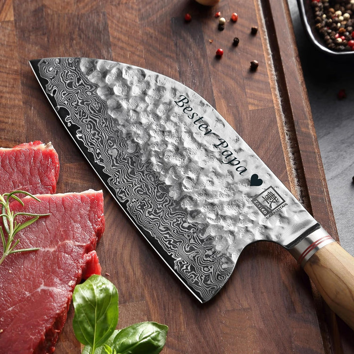 zayiko Minami Damast Chai Dao mit Gravur – Personalisiertes Chinesisches Kochmesser, 20cm Klinge aus