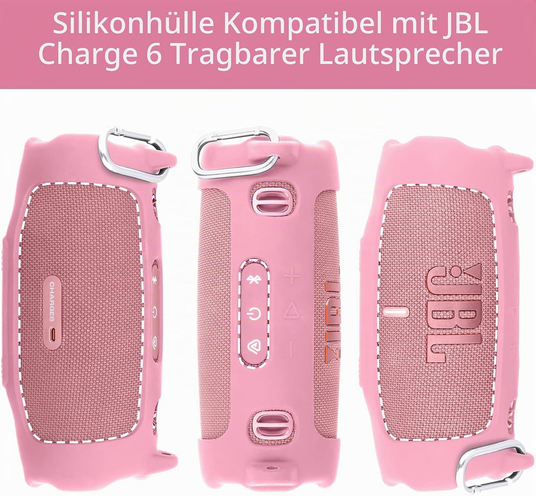 Khanka für JBL Charge 6 Silikon-Schutzhülle mit abnehmbarem Schultergurt &amp; Utility-Haken, Flexible w