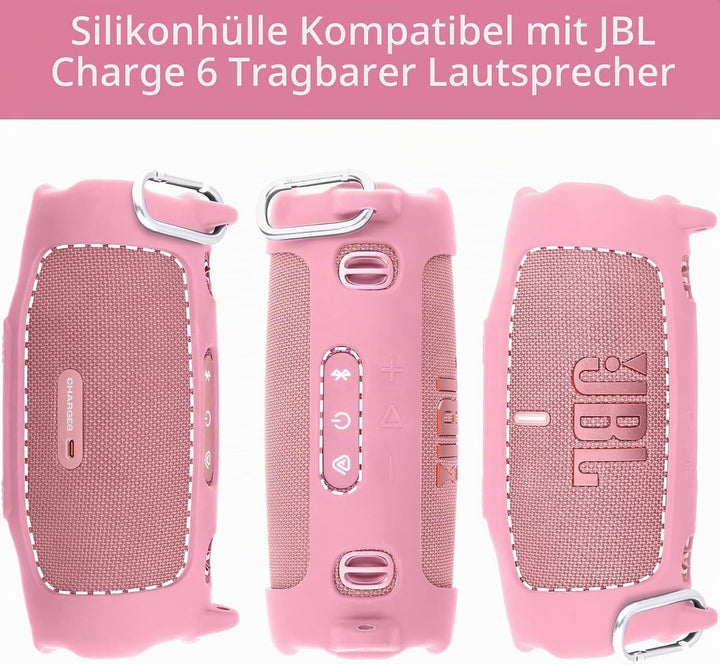 Khanka für JBL Charge 6 Silikon-Schutzhülle mit abnehmbarem Schultergurt &amp; Utility-Haken, Flexible w