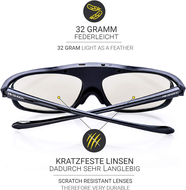 Hi-SHOCK 2X BT Pro Black Heaven | Aktive 3D Brille für 3D TV von Sony, Samsung, Panasonic | komp. zu