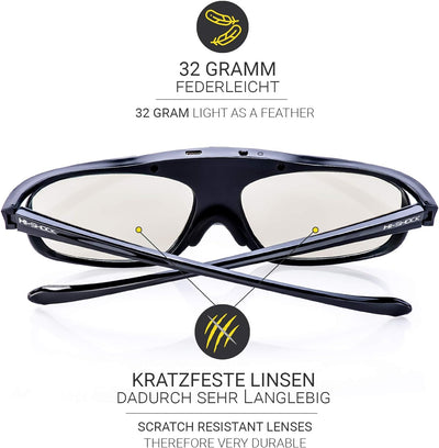 Hi-SHOCK 2X BT Pro Black Heaven | Aktive 3D Brille für 3D TV von Sony, Samsung, Panasonic | komp. zu