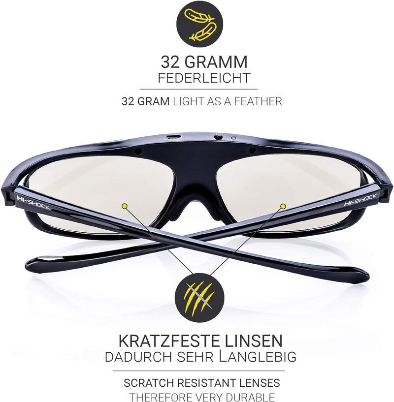 Hi-SHOCK 2X BT Pro Black Heaven | Aktive 3D Brille für 3D TV von Sony, Samsung, Panasonic | komp. zu