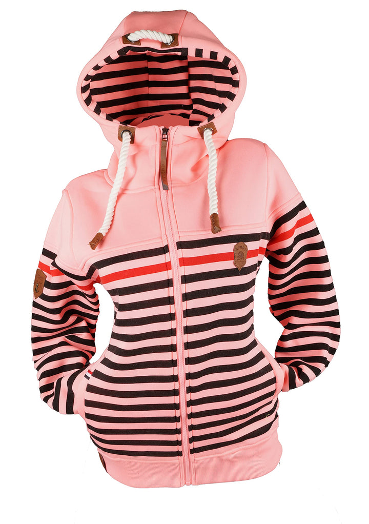 Damen Sweat Jacke Kapuze Fleece gefüttert Übergangsjacke Hoodie gestreiftes oder dünn-gestreiftes me