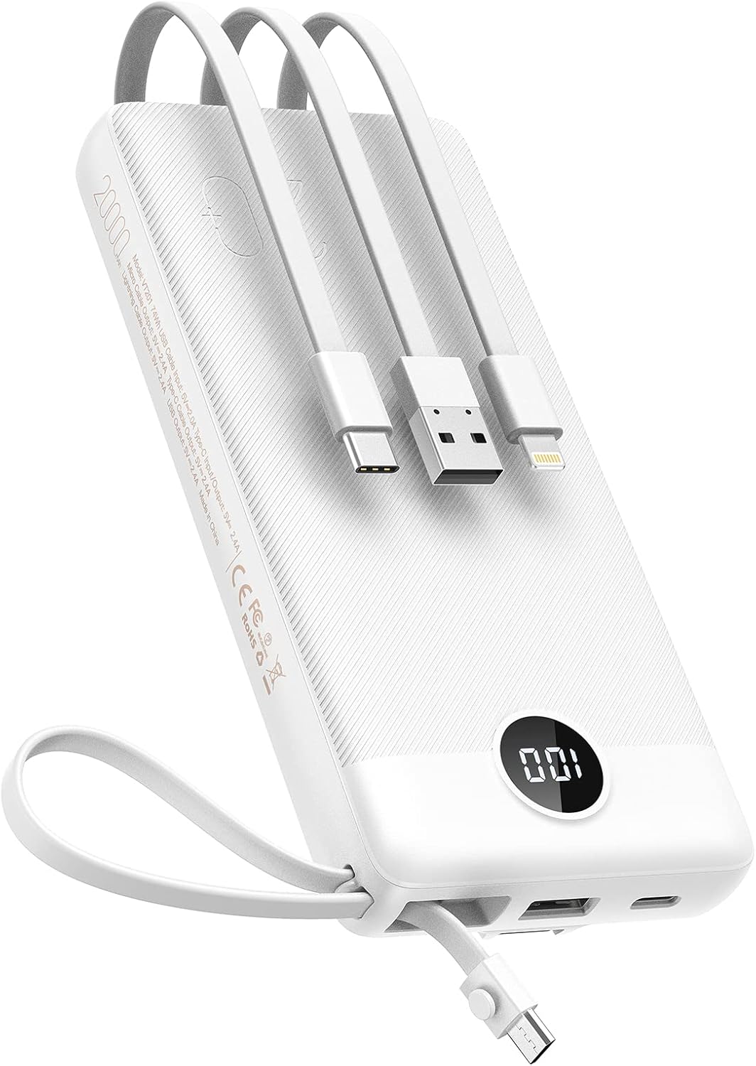 VEEKTOMX Powerbank 20000mAh Power Bank mit Kabel Powerbank USB C Tragbares Ladegerät 5 Ausgängen LED