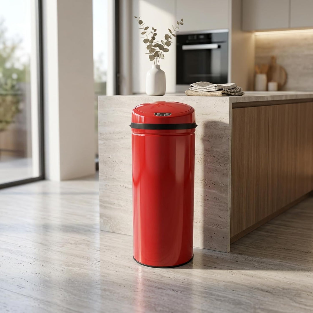 Echtwerk EW-AE-0250 Edelstahl Abfalleimer 42L mit IR Sensor, Inox Red Rot, Rot, Single