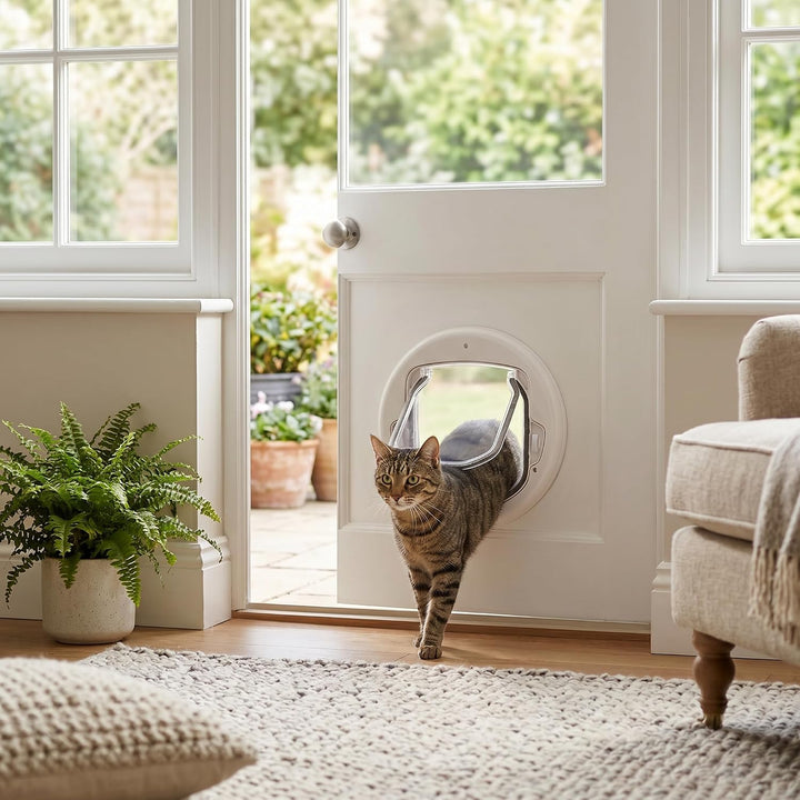 Cat Flap Door 4 Wege Verriegelung Pet Flap Door Runde Magnetische Hundetür In & Out Sichere Haustier